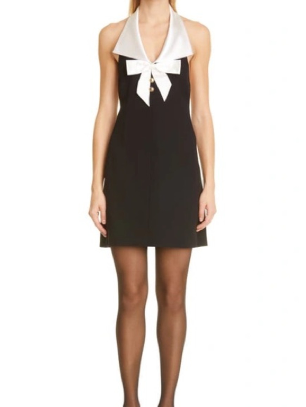 Yves Saint Laurent Black Mini Dress with White Bow Halter